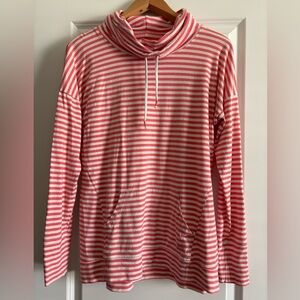 Southern tide Coral And White‎ Striped Funnel Neck Sweatshirt Medium